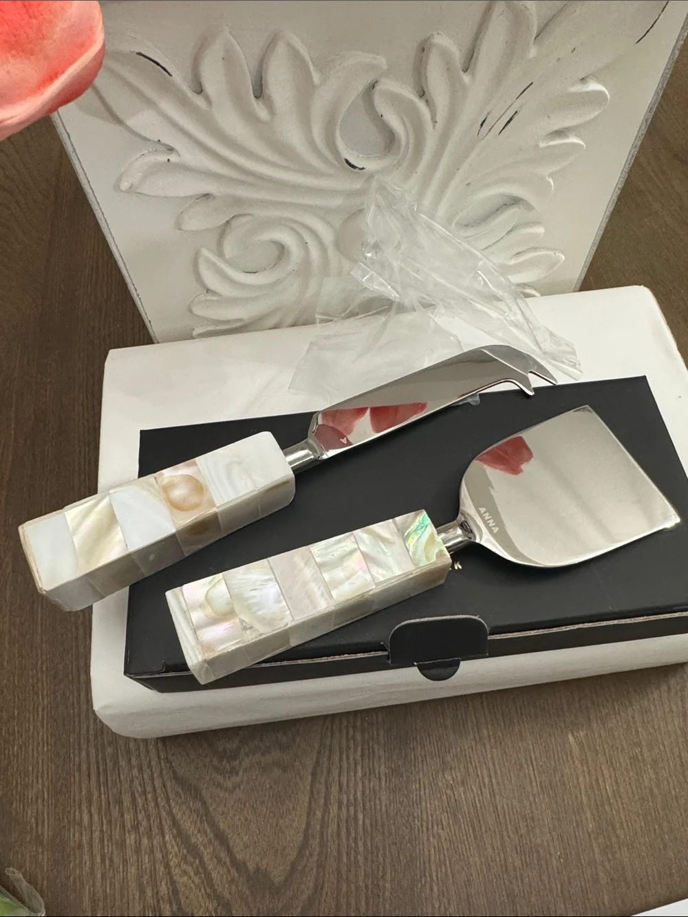 #243 ANNA Mother of Pearl Handle Cheese Knives - Set of 2 - NEW IN BOX
